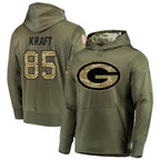 Johmsee GB.Packers #85 Tucker Kraft Player Olive Salute to Service Pullover Hoodie Game Stitched Jerseys