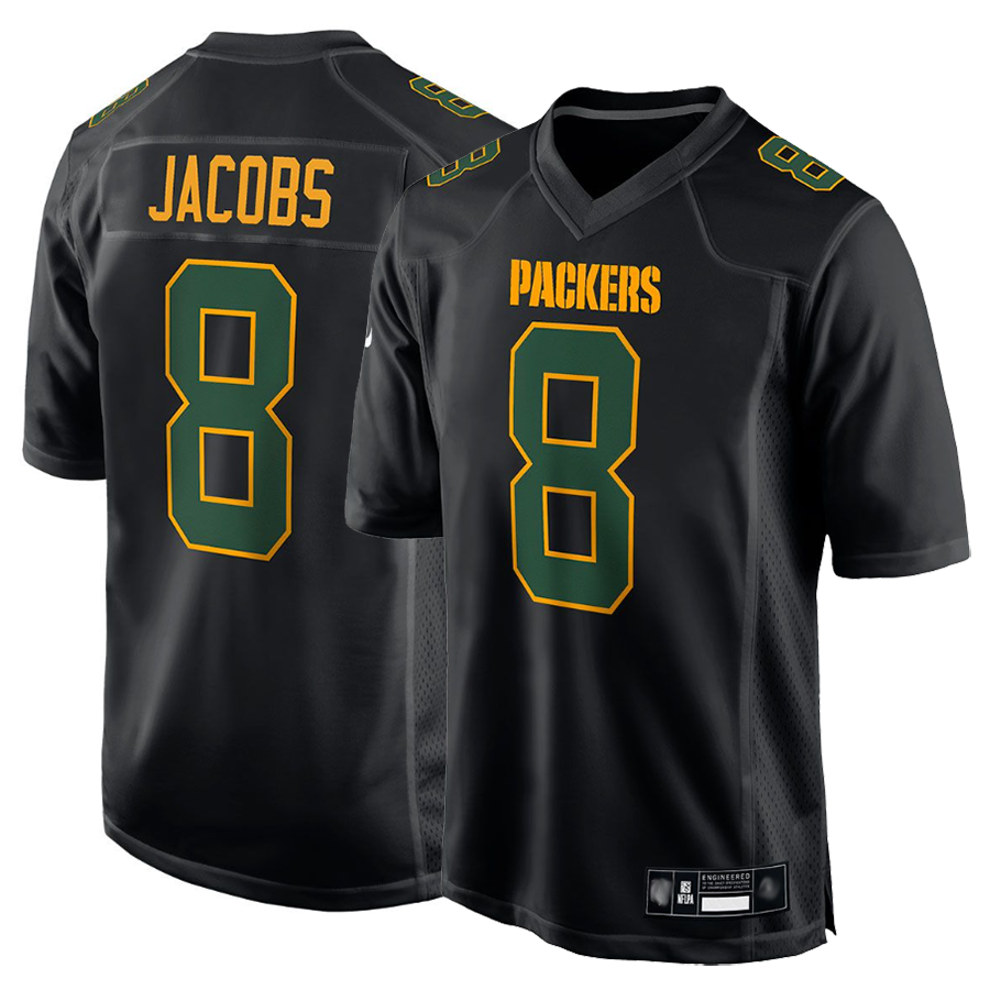 Johmsee GB.Packers #8 Josh Jacobs Player Black Fashion Game Stitched Jerseys