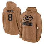 Johmsee GB.Packers #8 Josh Jacobs Player Brown Salute to Service Hoodies Limited Game Stitched Jerseys