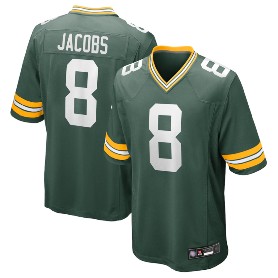 Johmsee GB.Packers #8 Josh Jacobs Player Green Replica Game Stitched Jerseys