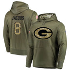 Johmsee GB.Packers #8 Josh Jacobs Player Olive Salute to Service Pullover Hoodie Game Stitched Jerseys