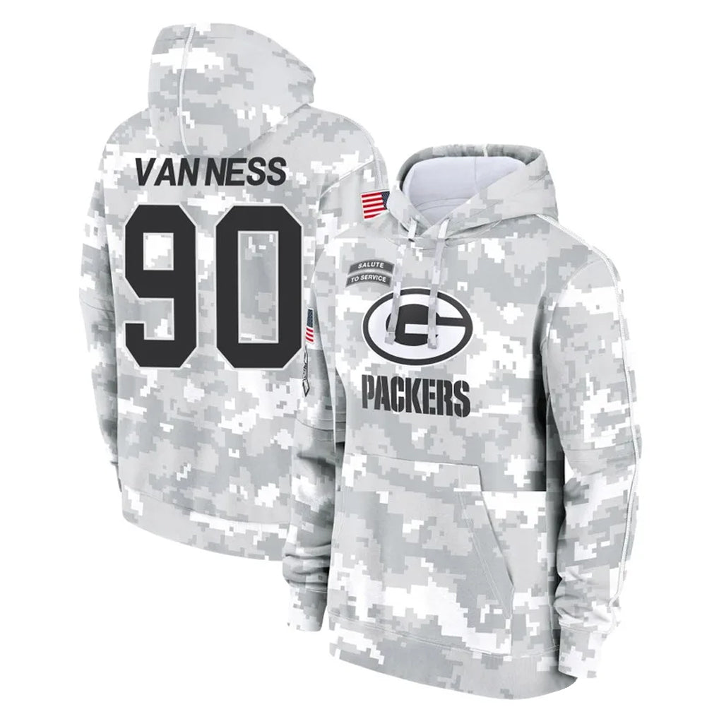 Johmsee GB.Packers #90 Lukas Van Ness Player Arctic Camo Salute to Service Hoodies Limited Game Stitched Jerseys