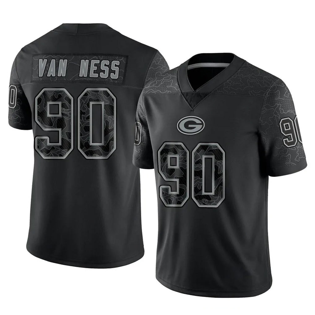 Johmsee GB.Packers #90 Lukas Van Ness Player Black Reflective Limited Home Game Stitched Jerseys