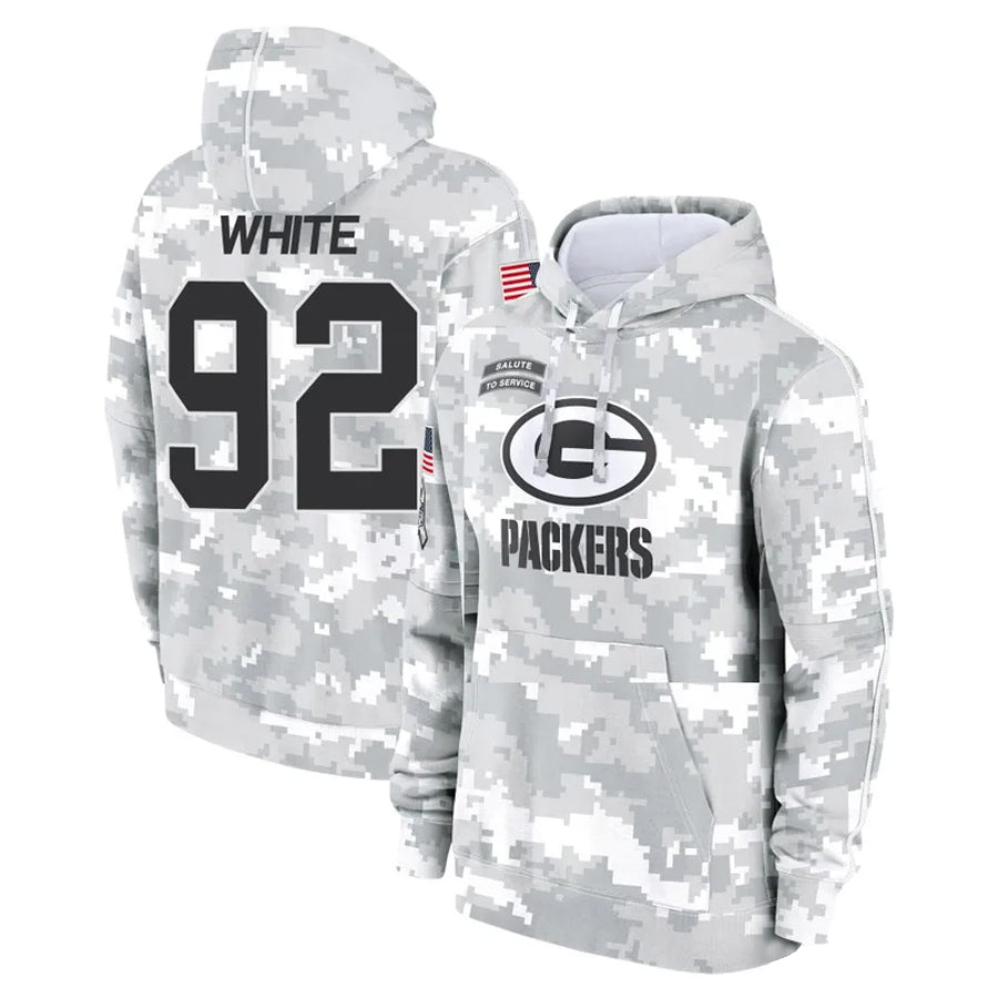 Johmsee GB.Packers #92 Reggie White Player Camo Salute To Service Hoodies Game Stitched Jerseys