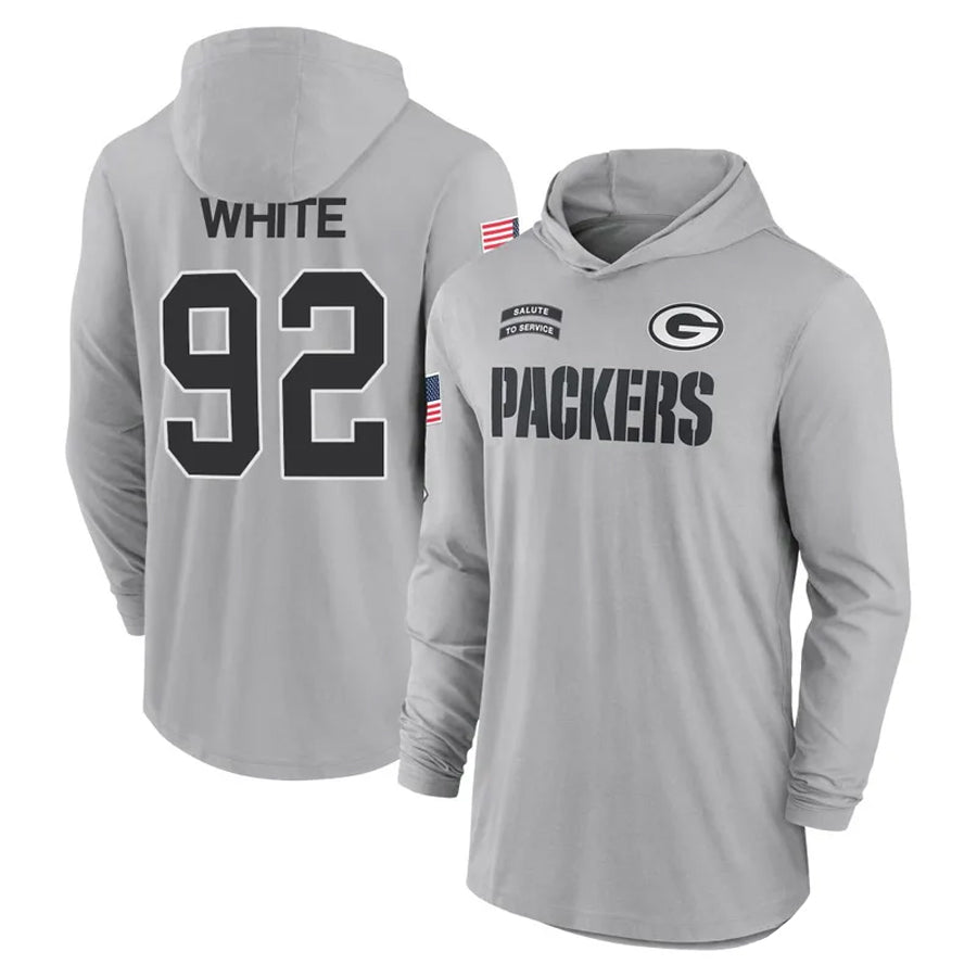 Johmsee GB.Packers #92 Reggie White Player Gray Hoodies Game Stitched Jerseys