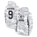 Johmsee GB.Packers #9 Christian Watson Player Arctic Camo Salute to Service Hoodies Limited Game Stitched Jerseys