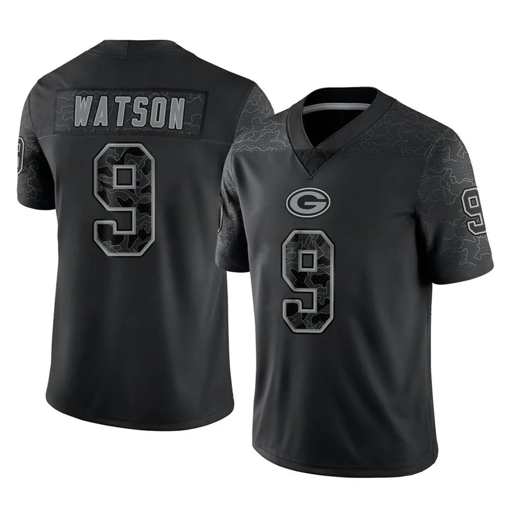 Johmsee GB.Packers #9 Christian Watson Player Black Reflective Limited Home Game Stitched Jerseys