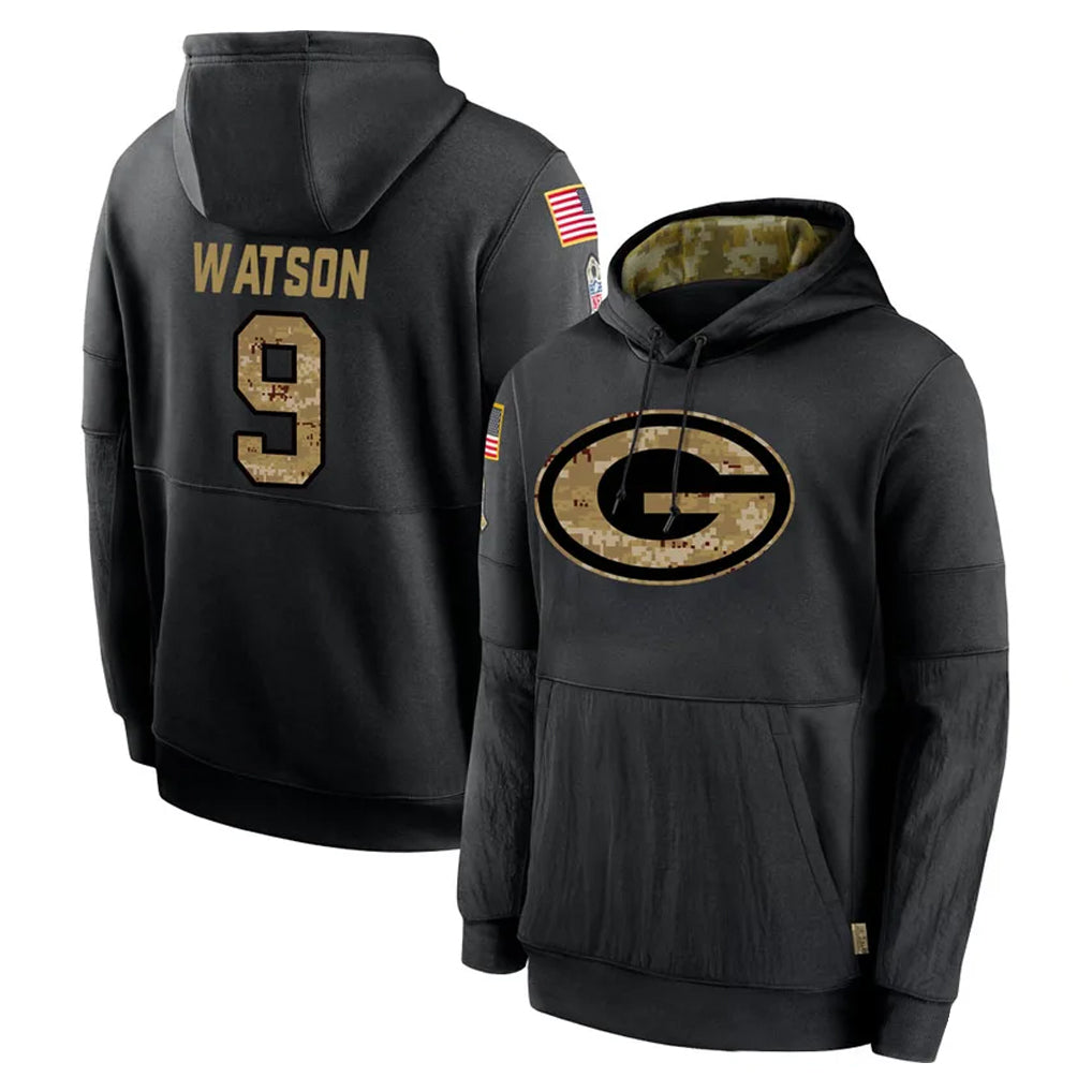 Johmsee GB.Packers #9 Christian Watson Player Black Salute to Service Hoodies Limited Game Stitched Jerseys