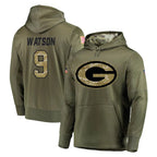 Johmsee GB.Packers #9 Christian Watson Player Olive Salute to Service Pullover Hoodies Home Game Stitched Jerseys