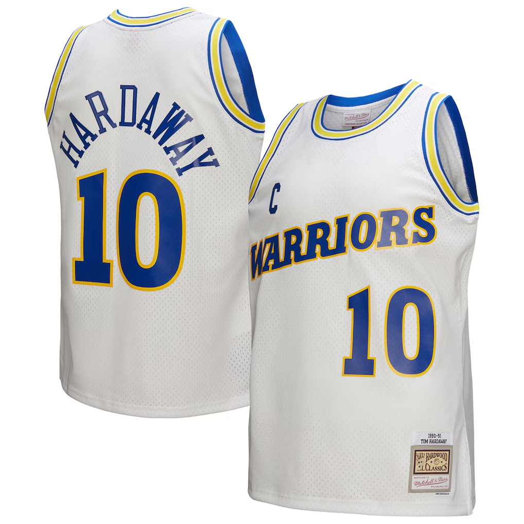 Johmsee G.State Warriors #10 Tim Hardaway Mitchell & Ness White Hardwood Classics 199091 Swingman Jerseys