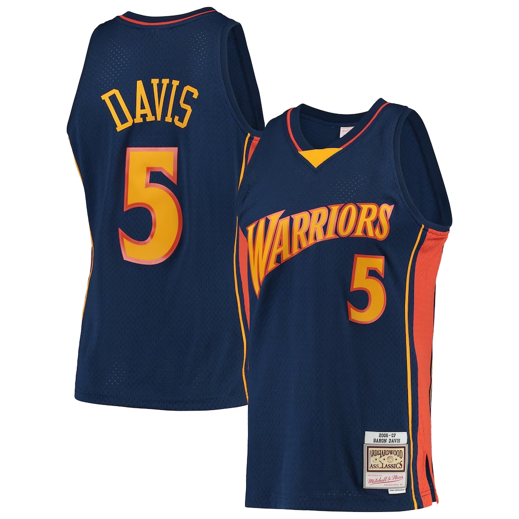 Johmsee G.State Warriors #5 Baron Davis Mitchell & Ness Navy 200607 Hardwood Classics Swingman Jerseys
