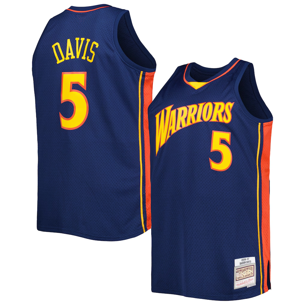 Johmsee G.State Warriors #5 Baron Davis Mitchell & Ness Navy Big & Tall Hardwood Classics 200607 Swingman Jerseys