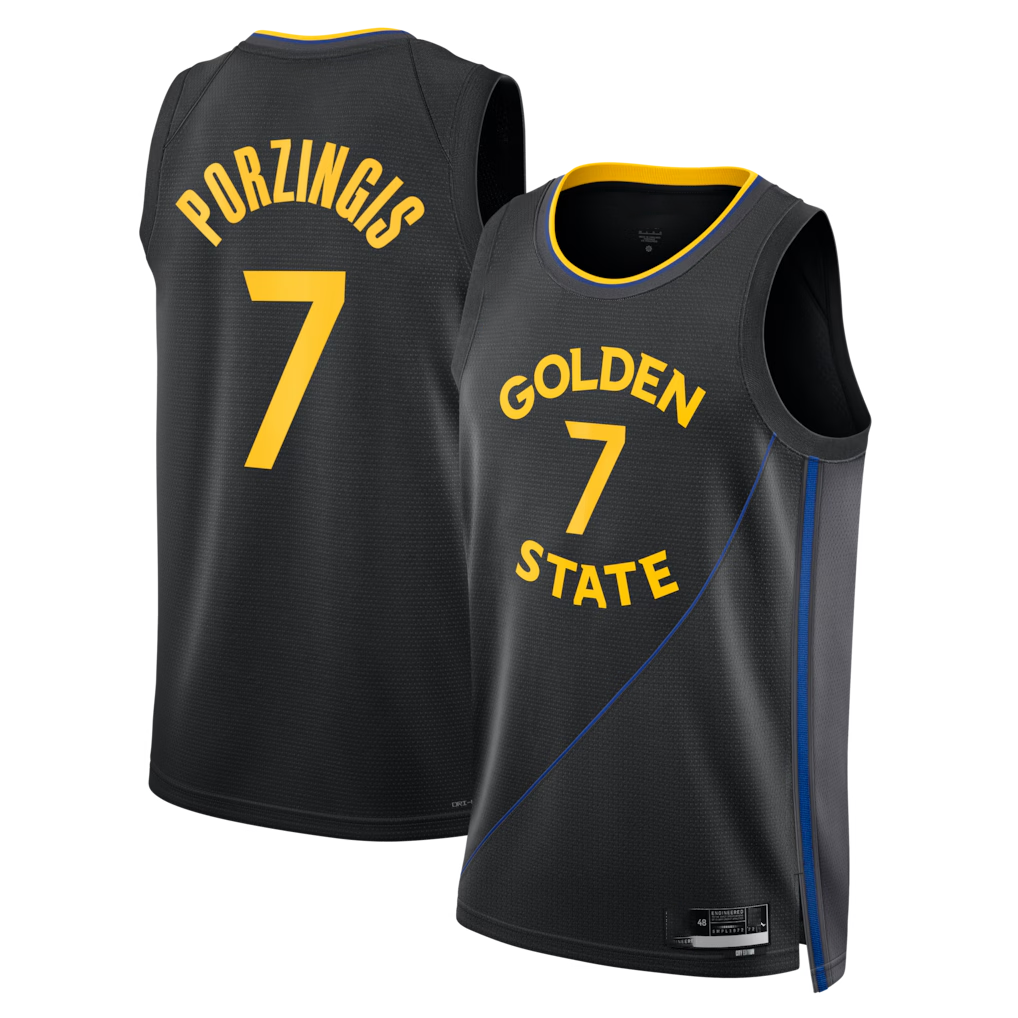 Johmsee G.State Warriors #7 Kristaps Porzi??is Black Swingman Jerseys - Statement Edition