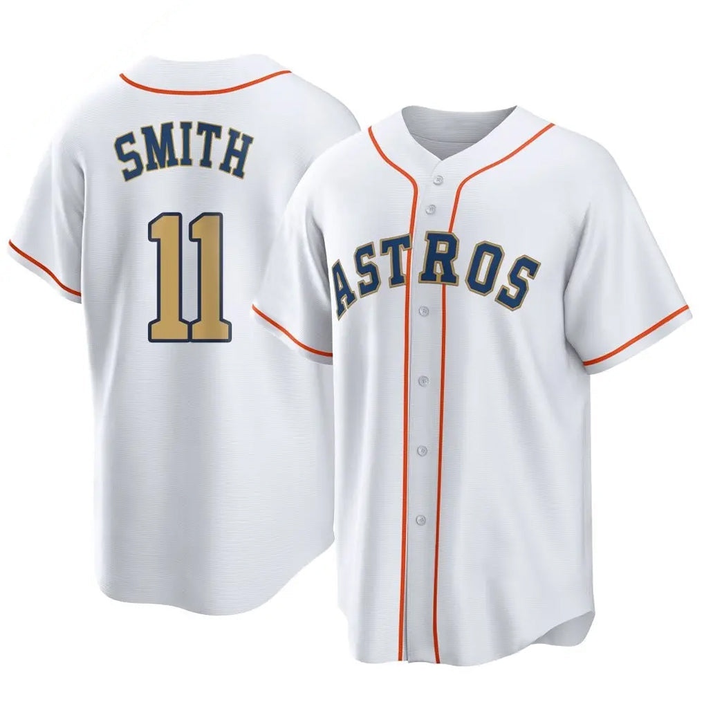 Johmsee H.Astros #11 Cam Smith Player Gold Collection Game Home Stitched Jerseys