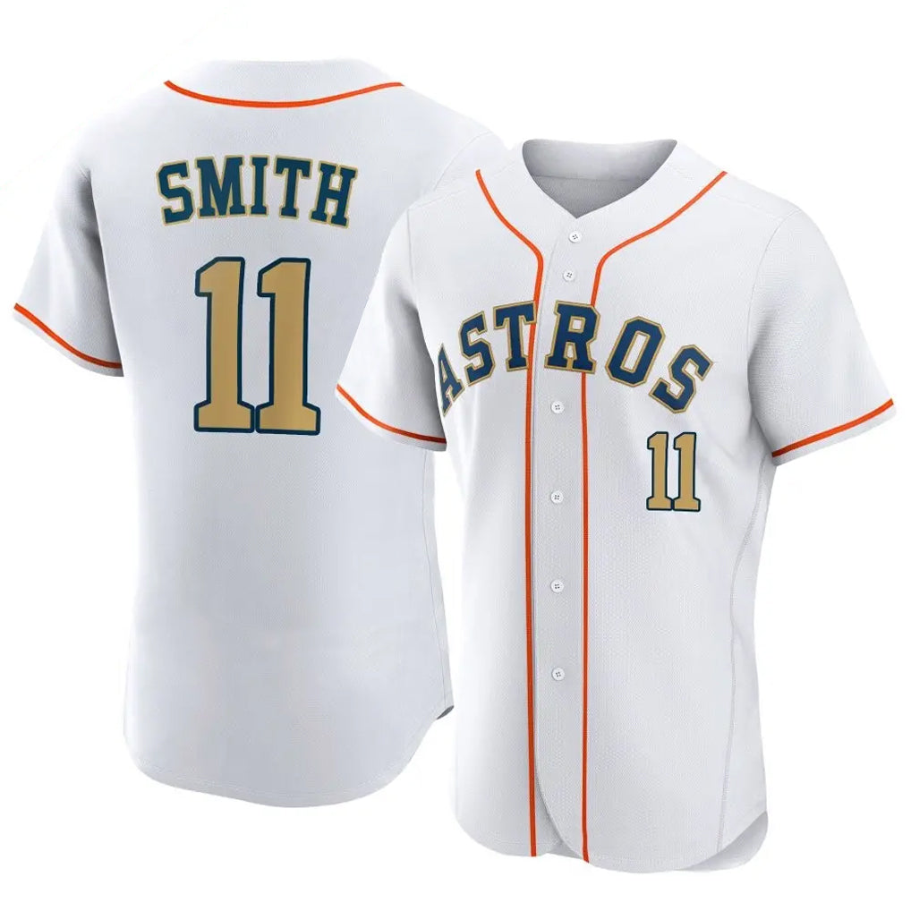 Johmsee H.Astros #11 Cam Smith Player Gold Collection Limited Elite Home Stitched Jerseys