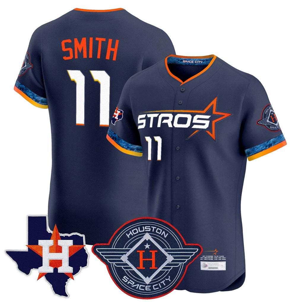 Johmsee H.Astros #11 Cam Smith Player Navy City Connect Texas Patch Vapor Premier Limited Elite Home Stitched Jerseys