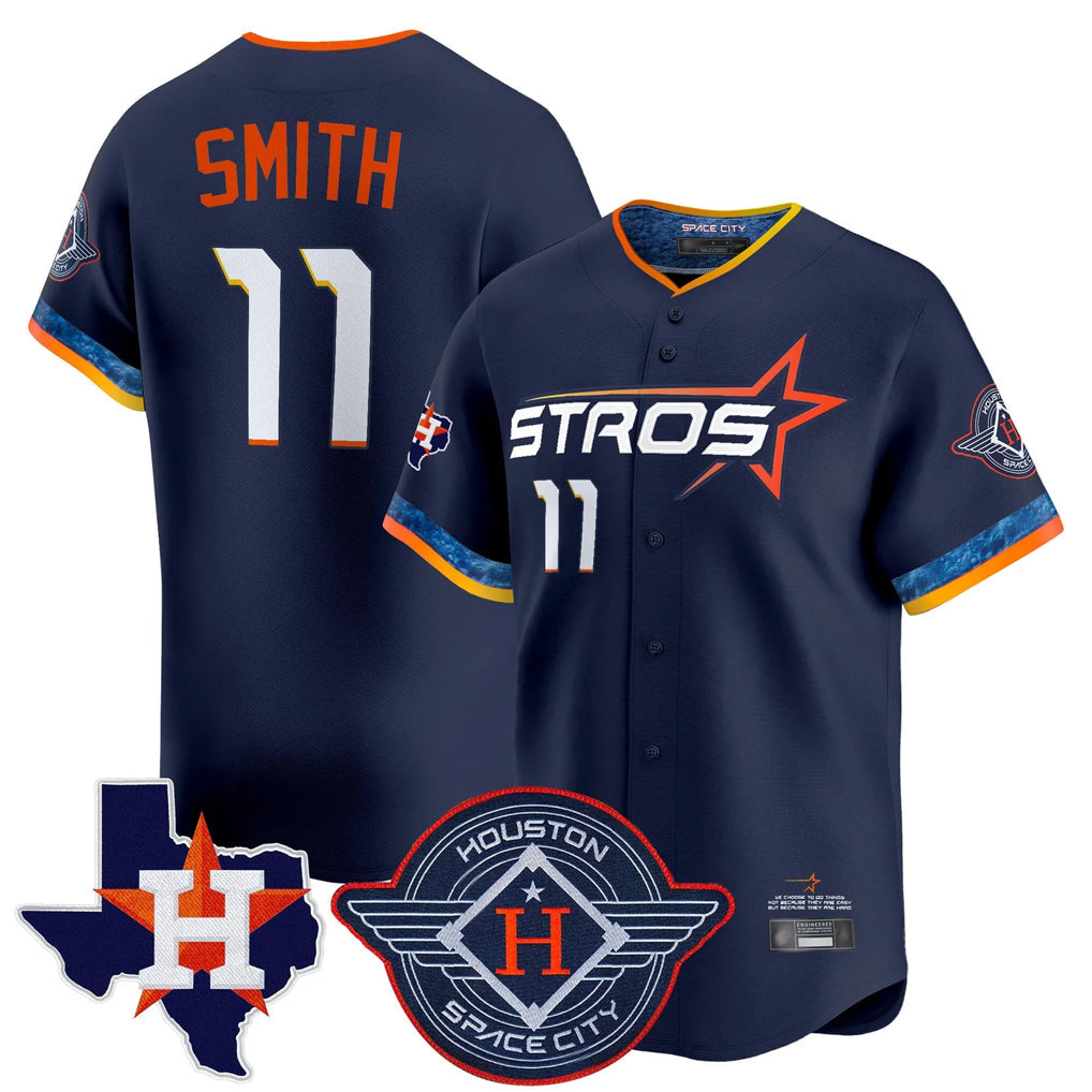 Johmsee H.Astros #11 Cam Smith Player Navy City Connect Texas Patch Vapor Premier Limited Home Stitched Jerseys