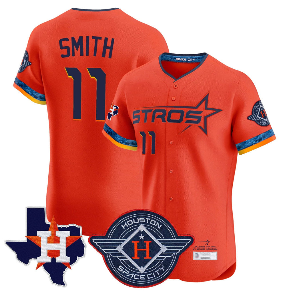 Johmsee H.Astros #11 Cam Smith Player Orange City Connect Texas Patch Vapor Premier Limited Elite Home Stitched Jerseys