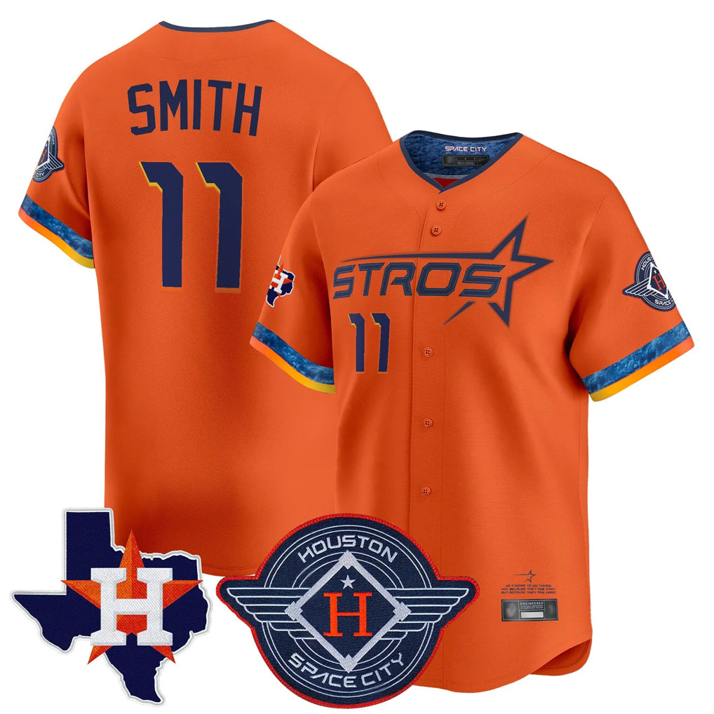 Johmsee H.Astros #11 Cam Smith Player Orange City Connect Texas Patch Vapor Premier Limited Home Stitched Jerseys