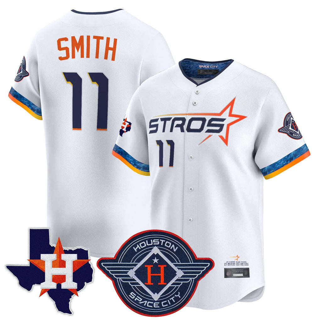 Johmsee H.Astros #11 Cam Smith Player White City Connect Texas Patch Vapor Premier Limited Home Stitched Jerseys