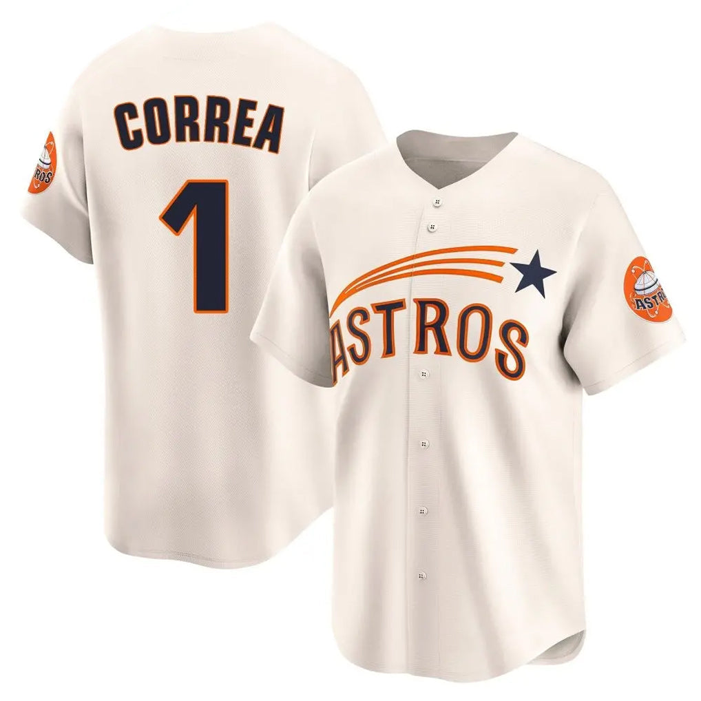 Johmsee H.Astros #1 Carlos Correa Player Cream Throwback Cooperstown Collection Limited Stitched Jerseys