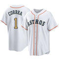 Johmsee H.Astros #1 Carlos Correa Player Gold Collection Game Home Stitched Jerseys