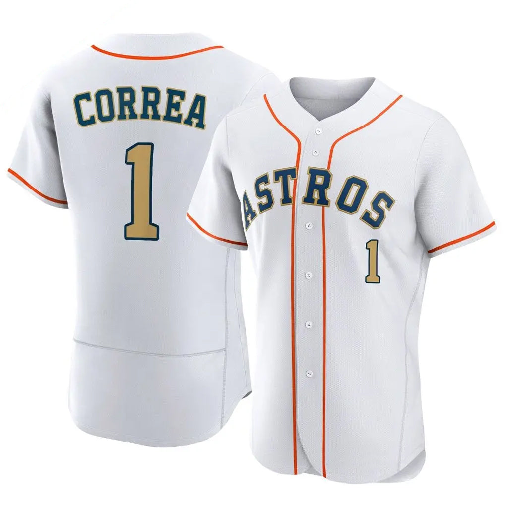H.Astros #1 Carlos Correa Player Gold Collection Game Home Stitched Jerseys