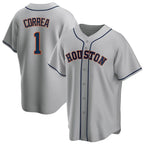 Johmsee H.Astros #1 Carlos Correa Player Gray Home Game Stitched Jerseys