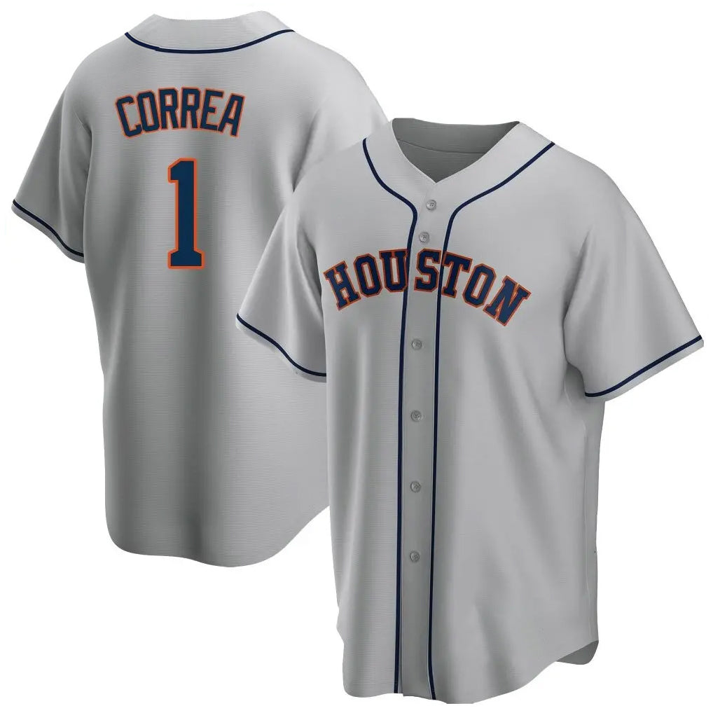 Johmsee H.Astros #1 Carlos Correa Player Gray Home Game Stitched Jerseys