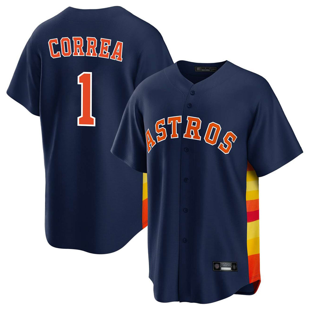 Johmsee H.Astros #1 Carlos Correa Player Navy Home Game Stitched Jerseys