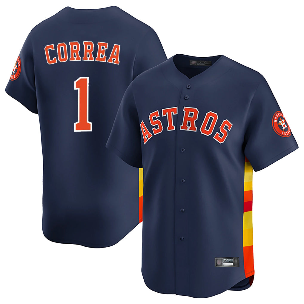 Johmsee H.Astros #1 Carlos Correa Player Navy Home Limited Stitched Jerseys