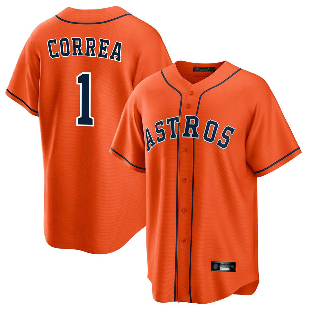 Johmsee H.Astros #1 Carlos Correa Player Orange Home Game Stitched Jerseys
