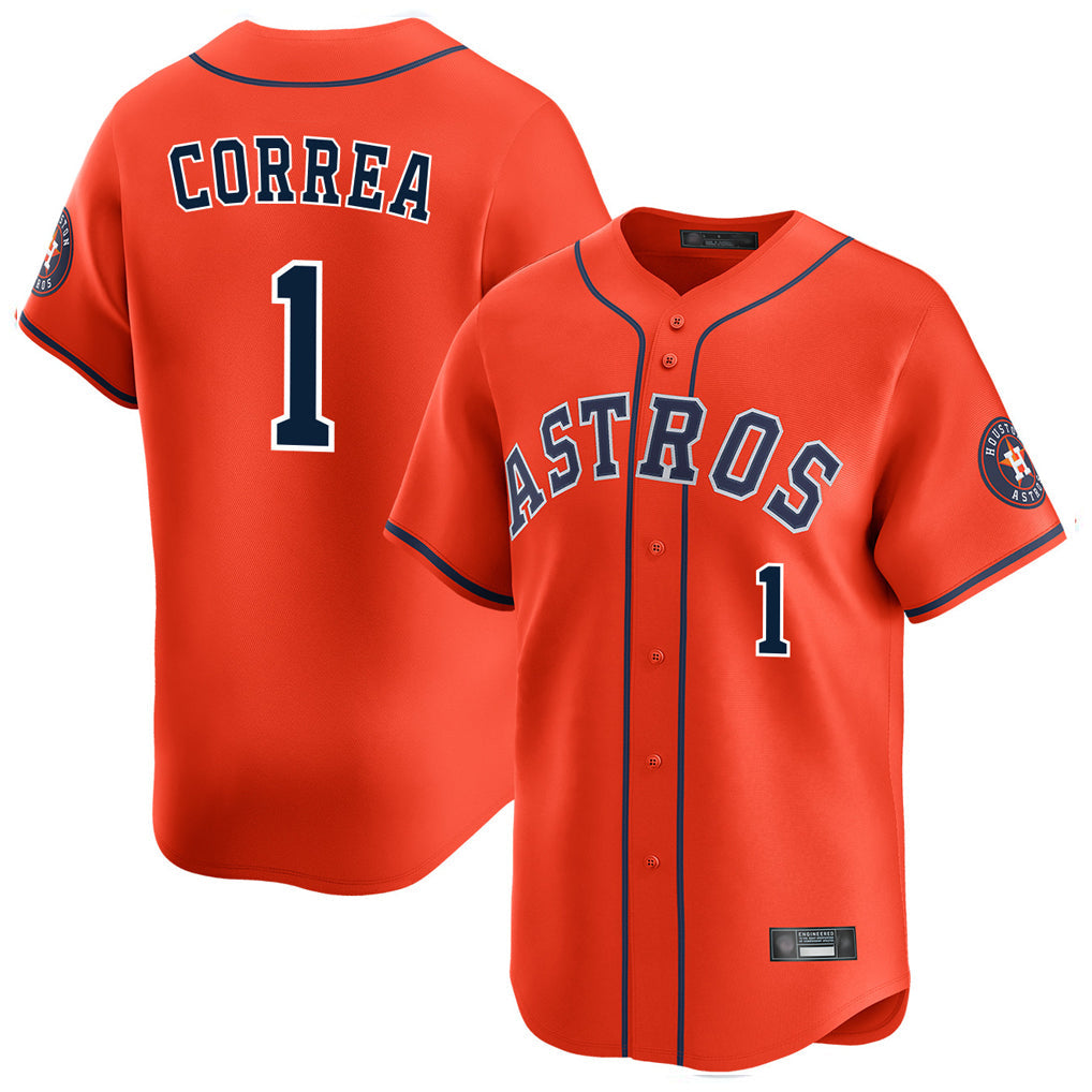 Johmsee H.Astros #1 Carlos Correa Player Orange Home Limited Stitched Jerseys