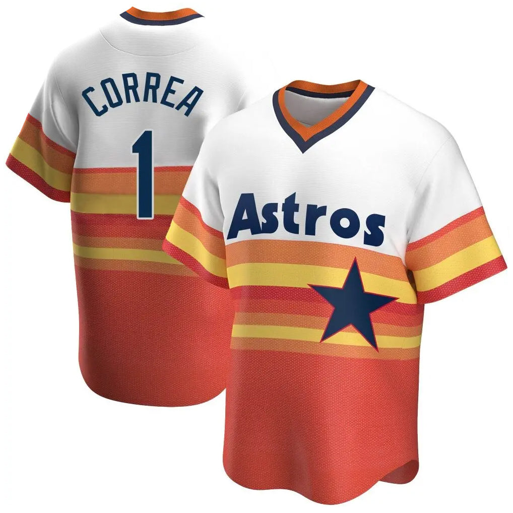 Johmsee H.Astros #1 Carlos Correa Player Rainbow Cooperstown Collection T-shirt Stitched Jerseys