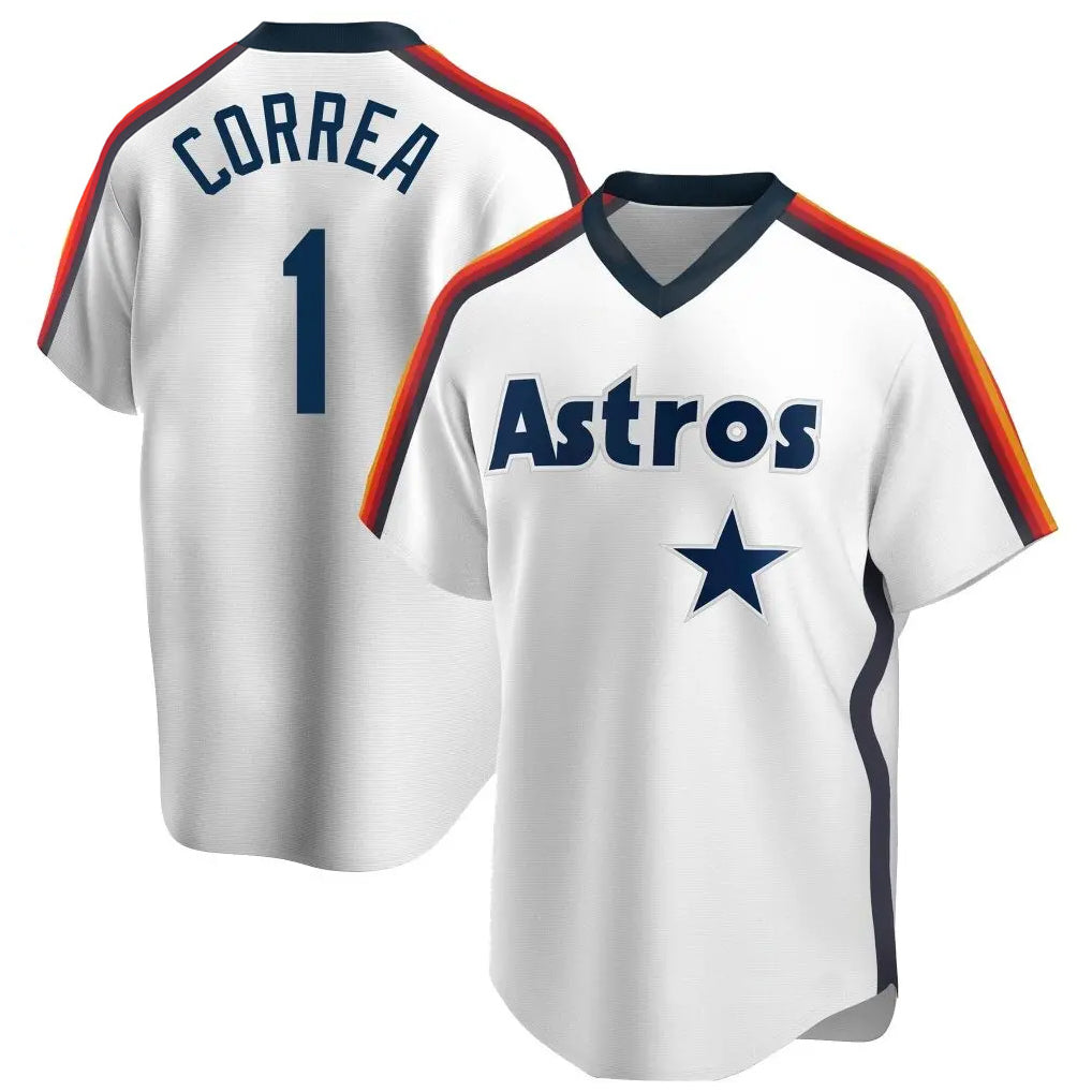 Johmsee H.Astros #1 Carlos Correa Player White Cooperstown Collection T-shirt Stitched Jerseys