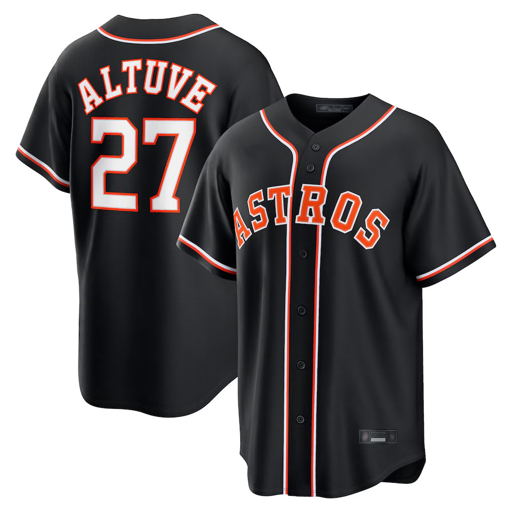 Johmsee H.Astros #27 Jose Altuve Player Black Fashion Out Home Game Stitched Jerseys