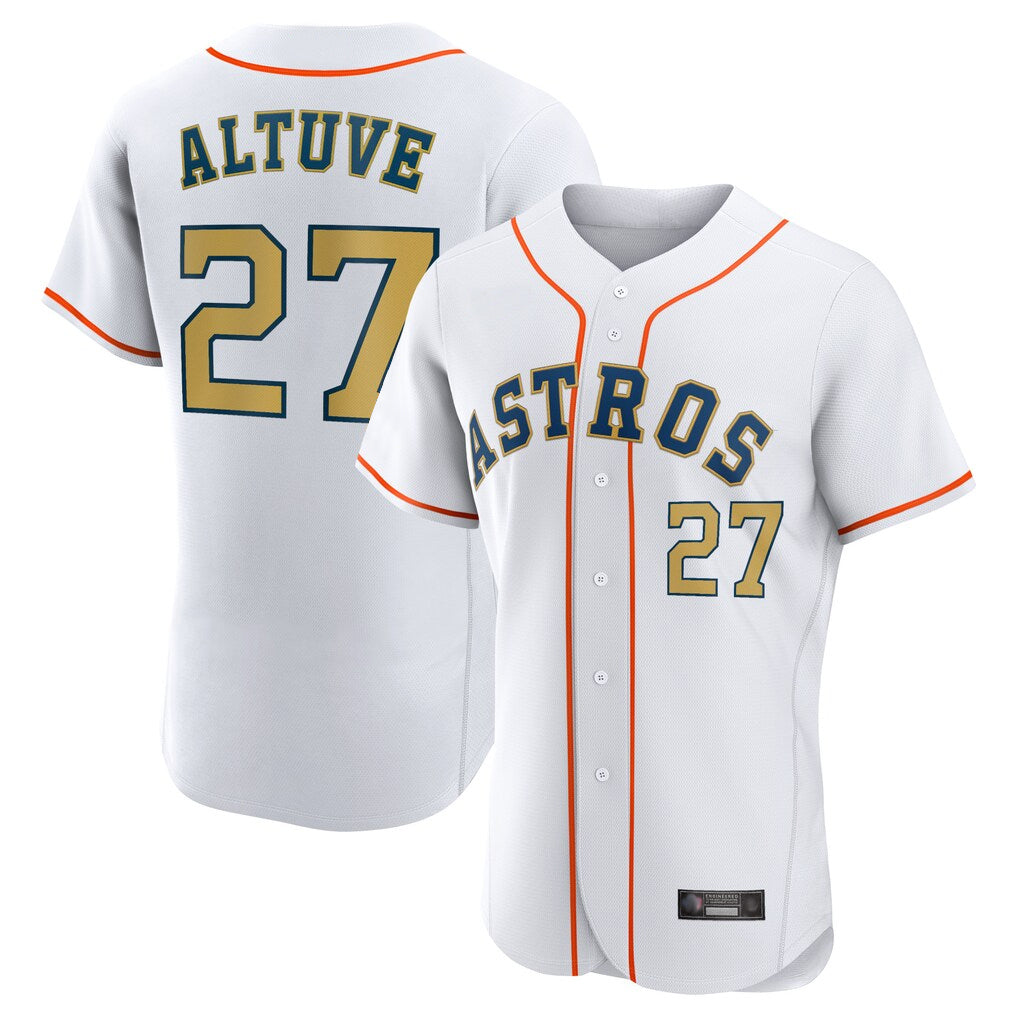 Johmsee H.Astros #27 Jose Altuve Player Gold Collection Limited Elite Home Stitched Jerseys
