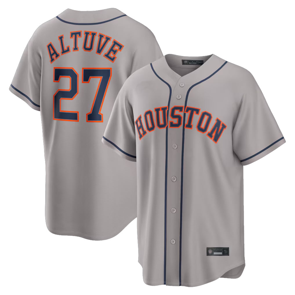 Johmsee H.Astros #27 Jose Altuve Player Gray Home Game Stitched Jerseys
