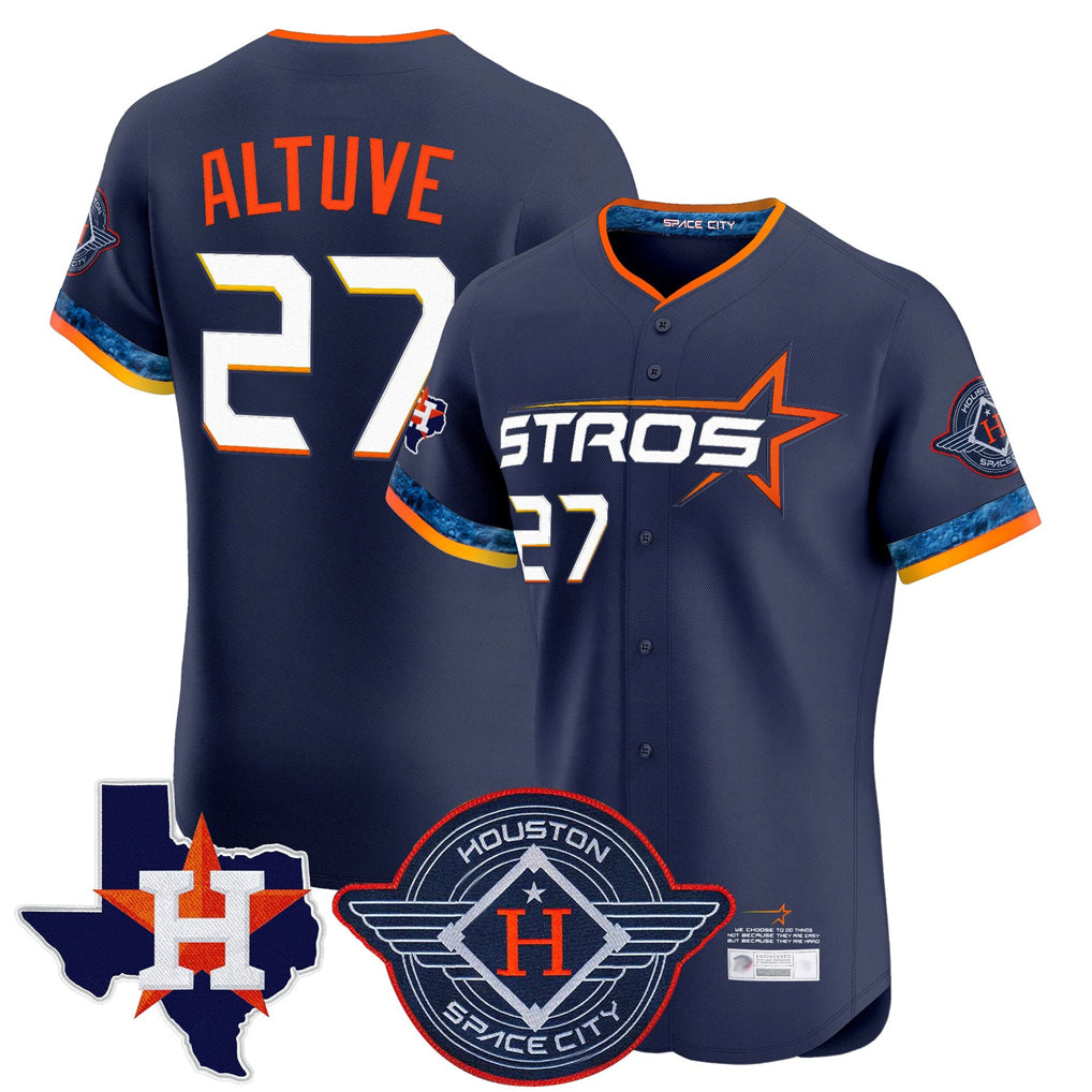 Johmsee H.Astros #27 Jose Altuve Player Navy City Connect Texas Patch Vapor Premier Limited Elite Home Stitched Jerseys