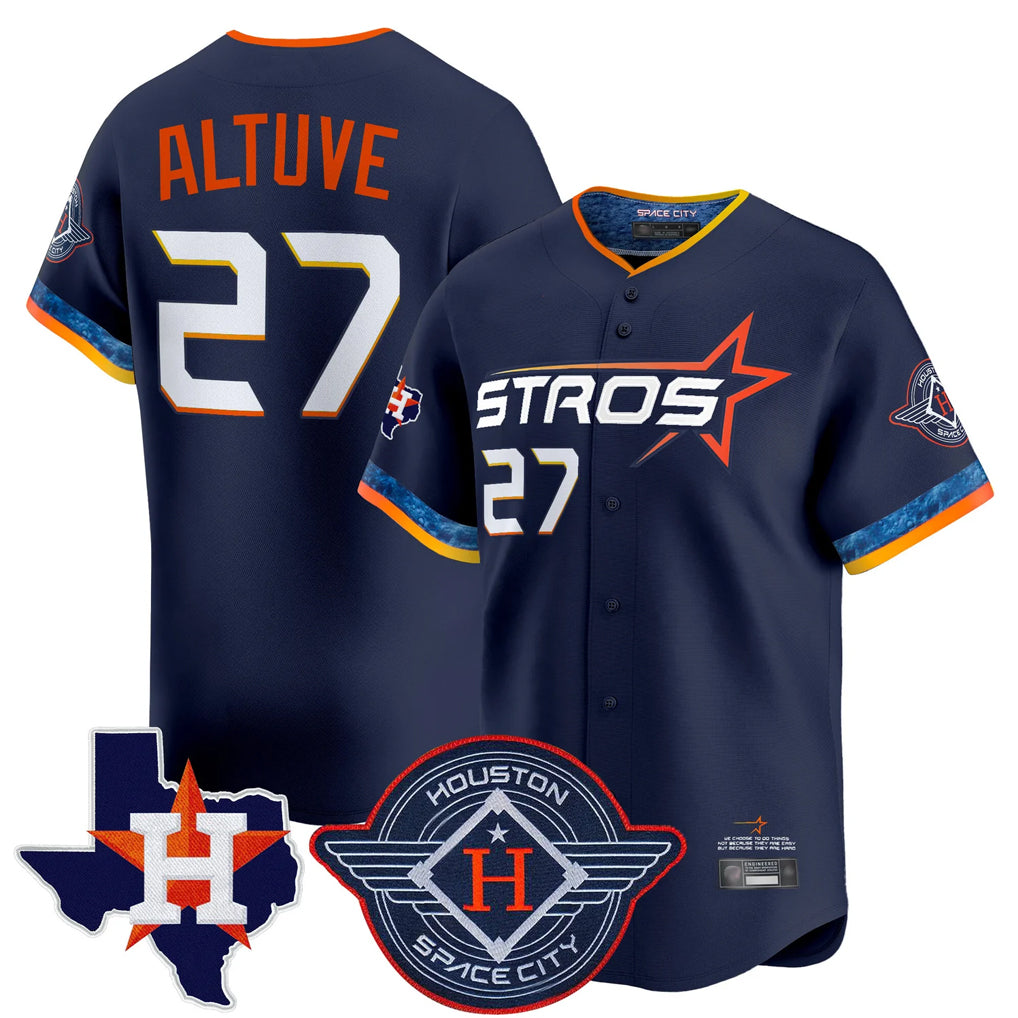 Johmsee H.Astros #27 Jose Altuve Player Navy City Connect Texas Patch Vapor Premier Limited Home Stitched Jerseys