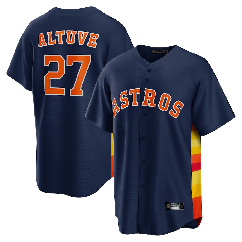 Johmsee H.Astros #27 Jose Altuve Player Navy Home Game Stitched Jerseys