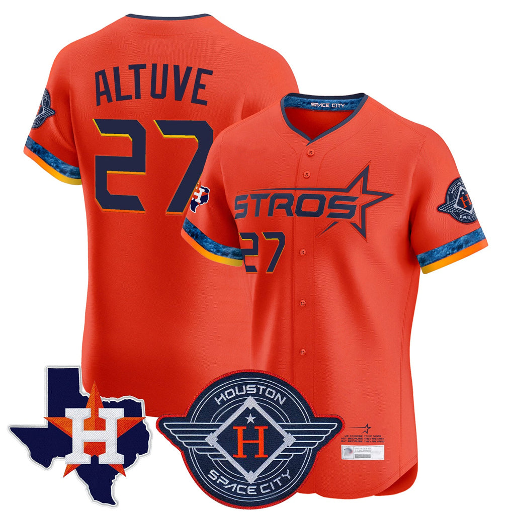 Johmsee H.Astros #27 Jose Altuve Player Orange City Connect Texas Patch Vapor Premier Limited Elite Home Stitched Jerseys