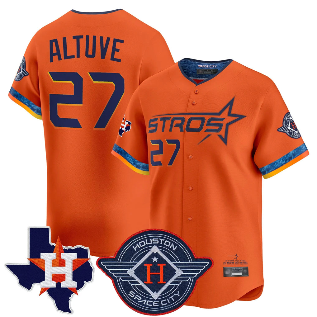 Johmsee H.Astros #27 Jose Altuve Player Orange City Connect Texas Patch Vapor Premier Limited Home Stitched Jerseys