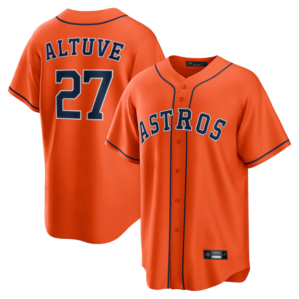 Johmsee H.Astros #27 Jose Altuve Player Orange Home Game Stitched Jerseys