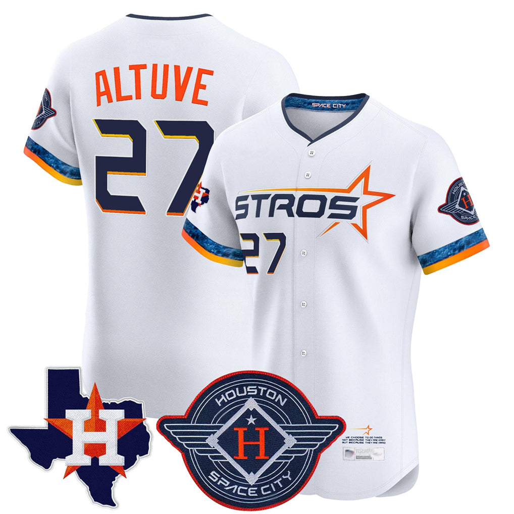 Johmsee H.Astros #27 Jose Altuve Player White City Connect Texas Patch Vapor Premier Limited Elite Home Stitched Jerseys