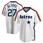 Johmsee H.Astros #27 Jose Altuve Player White Cooperstown Collection T-shirt Stitched Jerseys