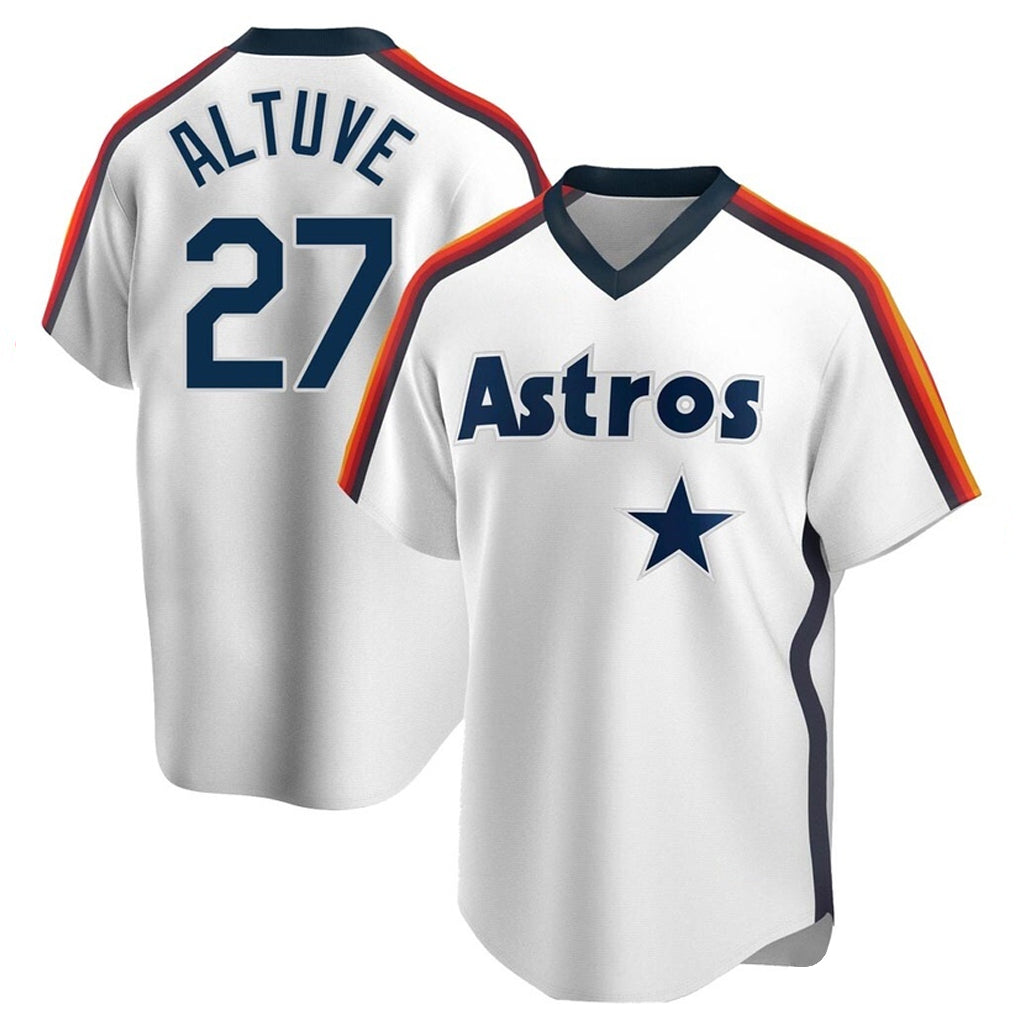 Johmsee H.Astros #27 Jose Altuve Player White Cooperstown Collection T-shirt Stitched Jerseys