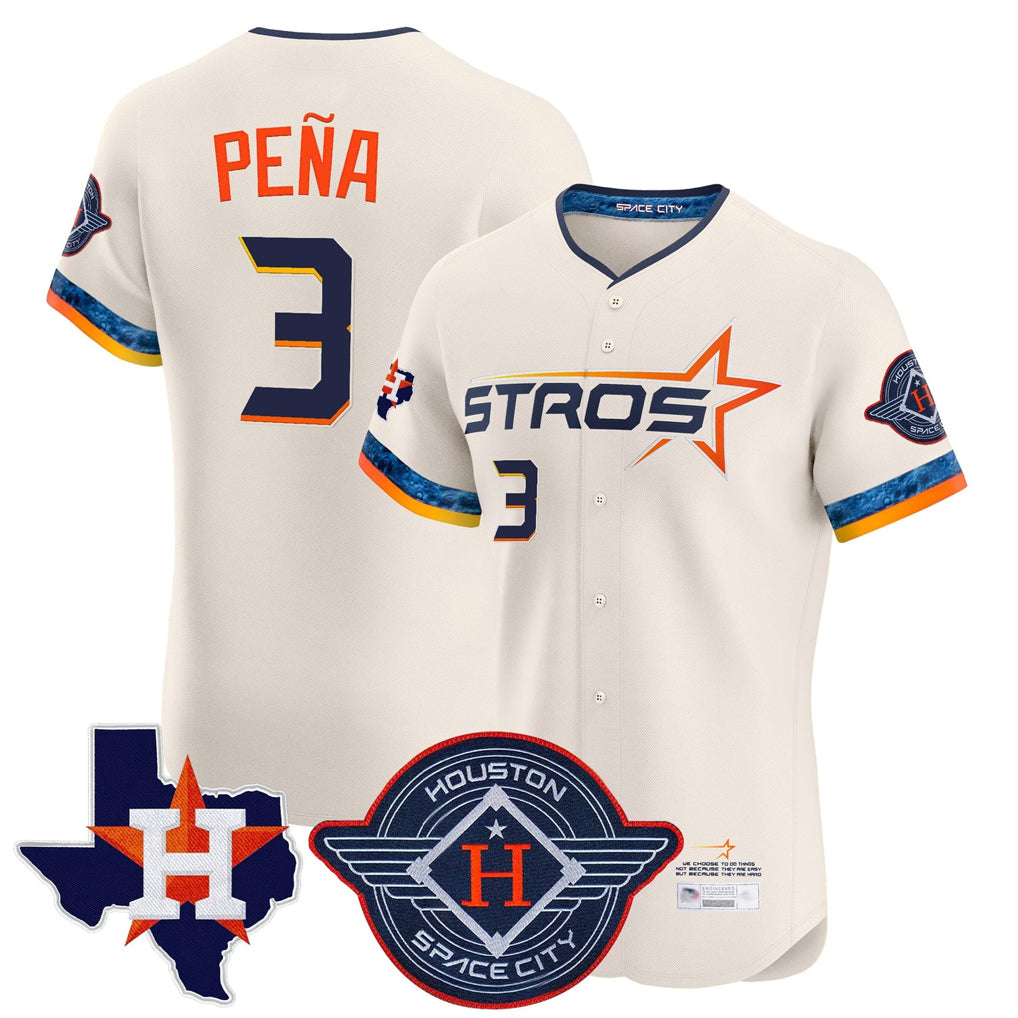 Johmsee H.Astros #3 Jeremy Pe?a Player Cream City Connect Texas Patch Vapor Premier Limited Elite Home Stitched Jerseys