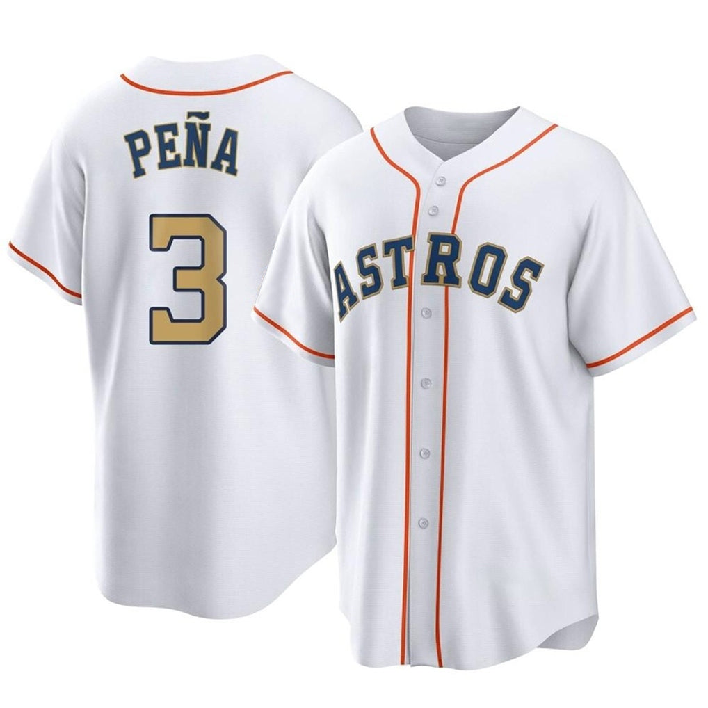 Johmsee H.Astros #3 Jeremy Pe?a Player Gold Collection Game Home Stitched Jerseys