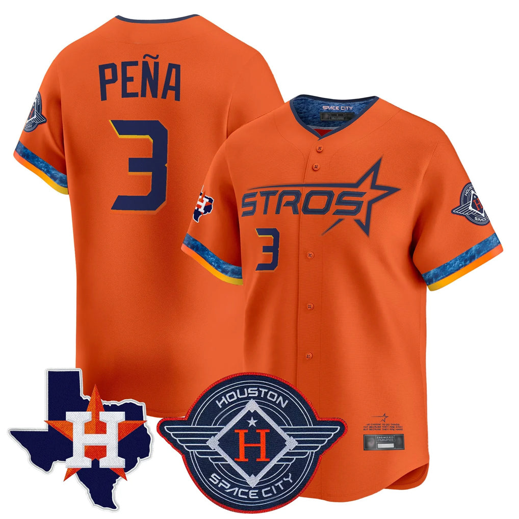 Johmsee H.Astros #3 Jeremy Pe?a Player Orange City Connect Texas Patch Vapor Premier Limited Home Stitched Jerseys